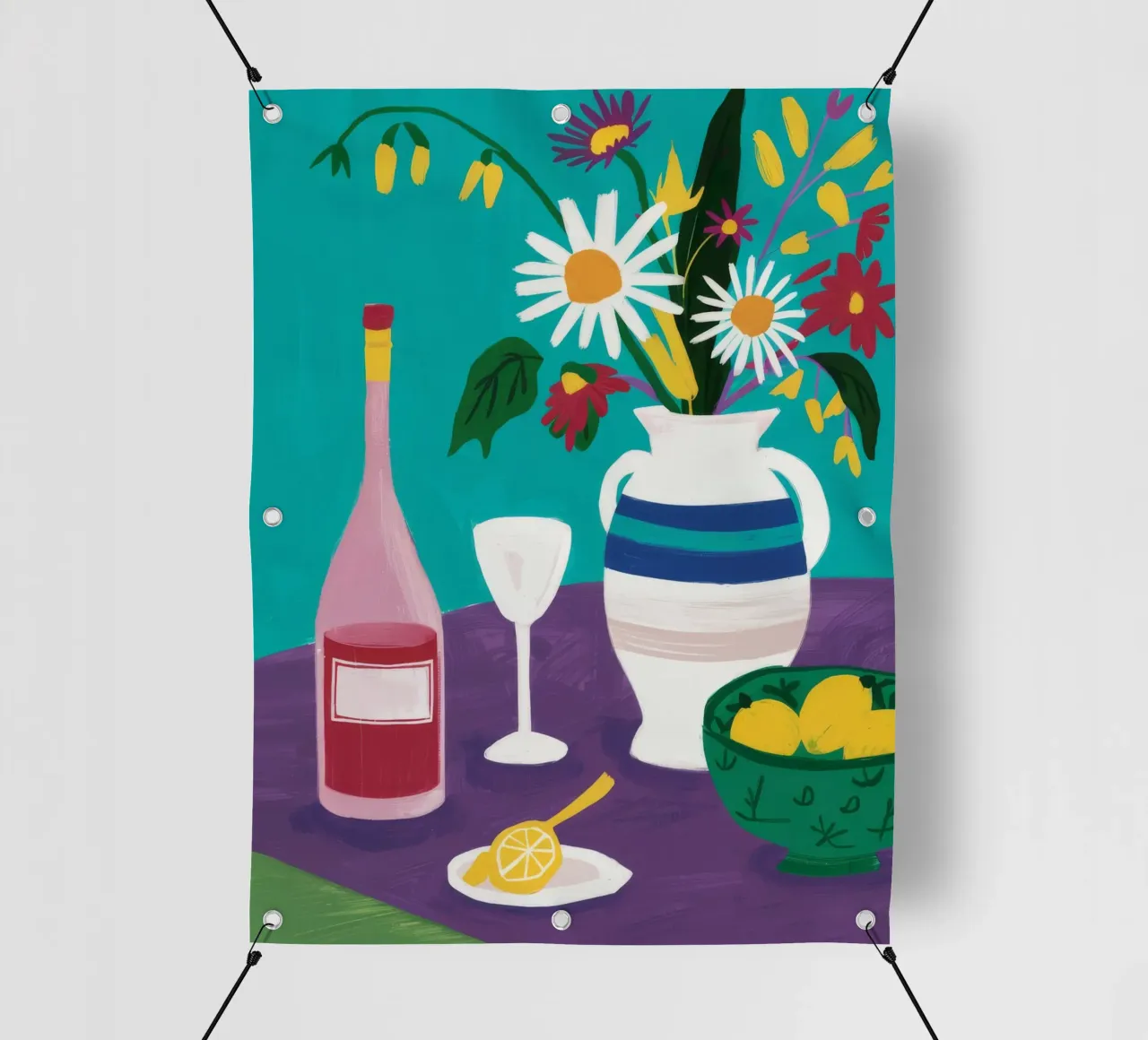 Vin de table bleu et marguerites bâche pvc de Stone Decade