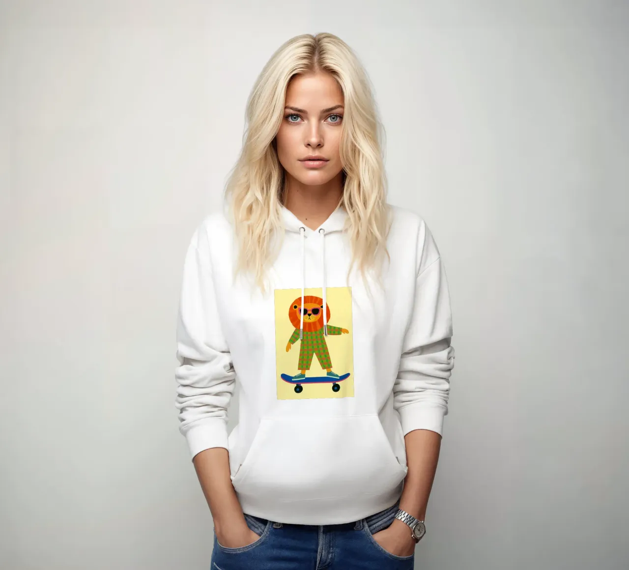 divertente leone con skateboard felpa con cappuccio da oneone