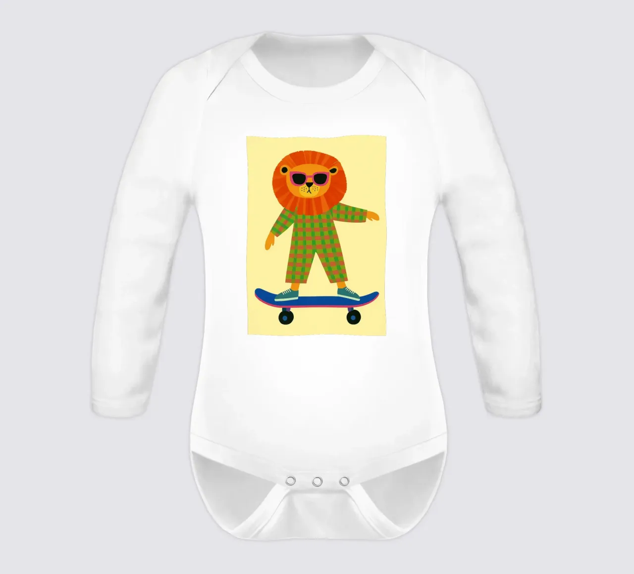 funny lion with skateboard long-sleeve baby romper by oneone