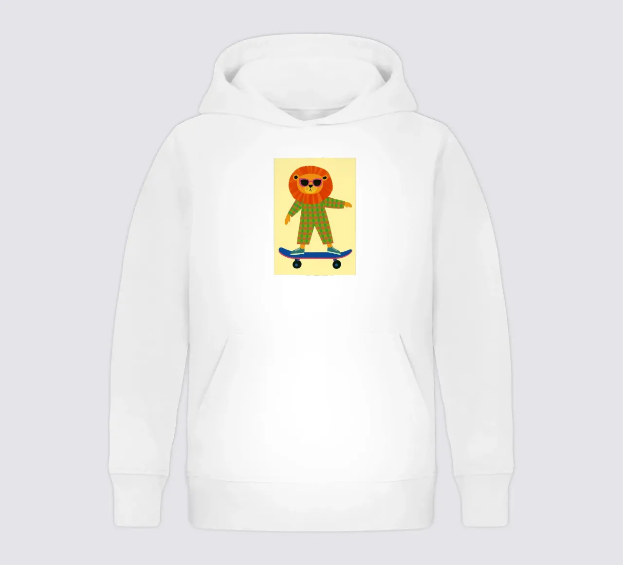 funny lion with skateboard kids hoodie by oneone