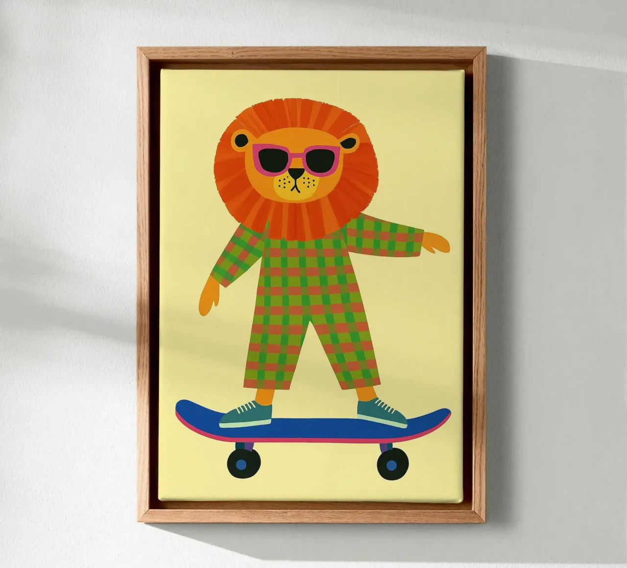 divertente leone con skateboard tela con Cornice a cassetta da oneone