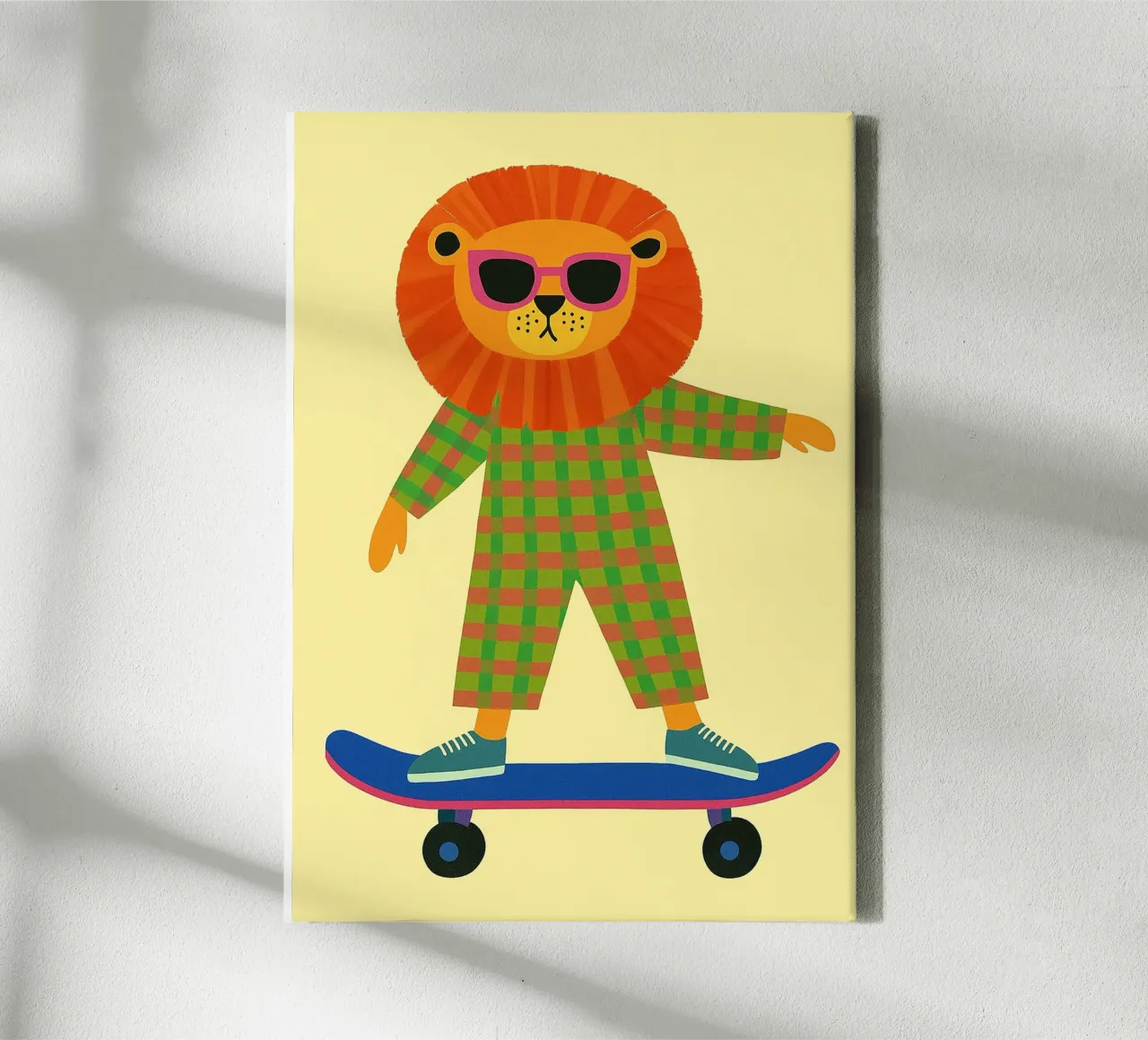 divertente leone con skateboard tela con Cornice a cassetta da oneone