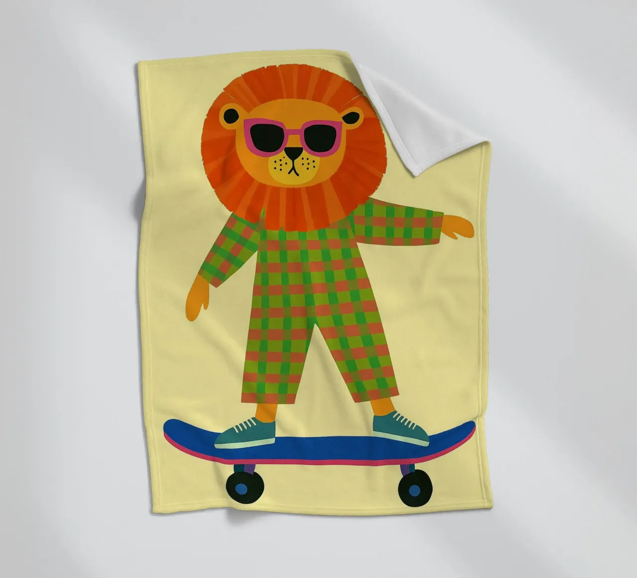 funny lion with skateboard fleece blanket by oneone