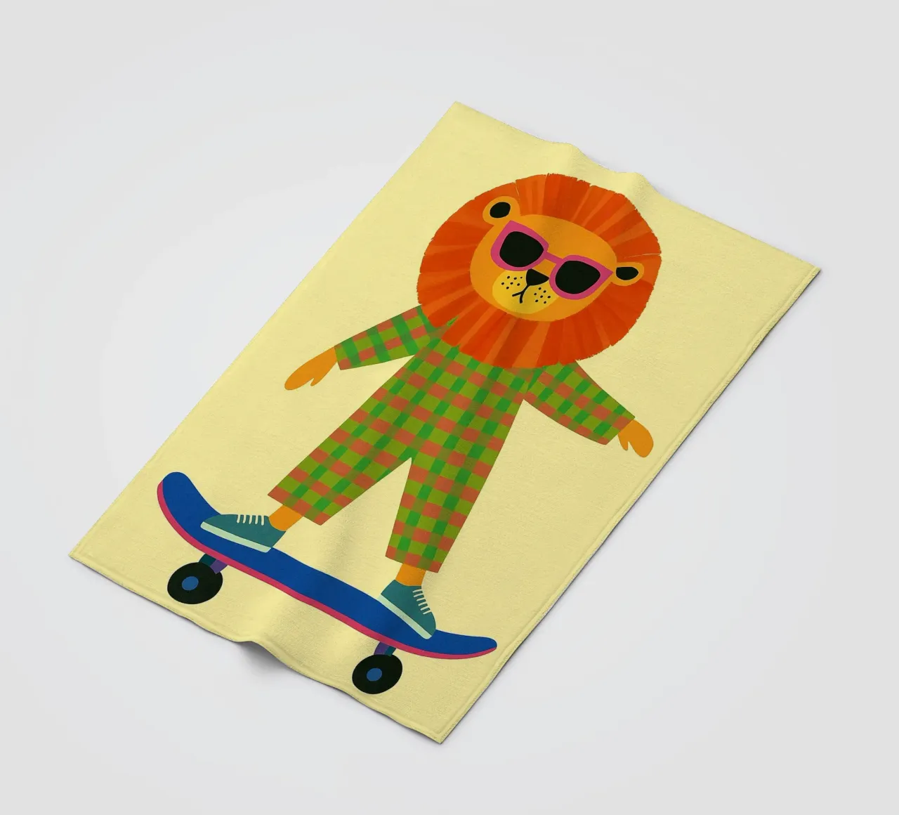 funny lion with skateboard fleece blanket by oneone