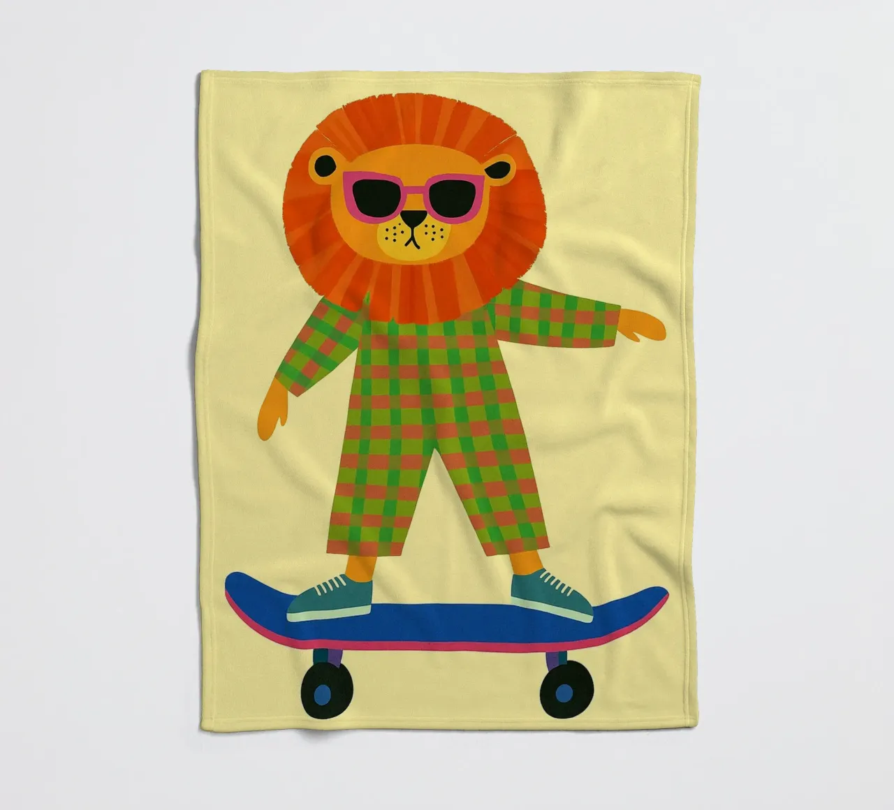 funny lion with skateboard fleece blanket by oneone