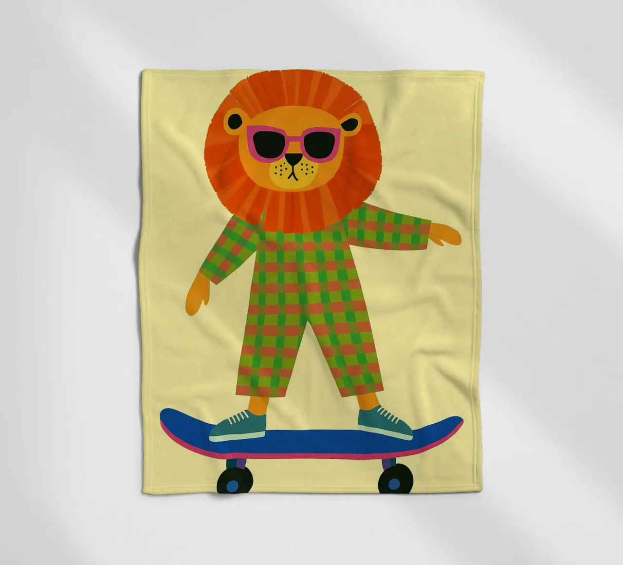 funny lion with skateboard fleece blanket by oneone