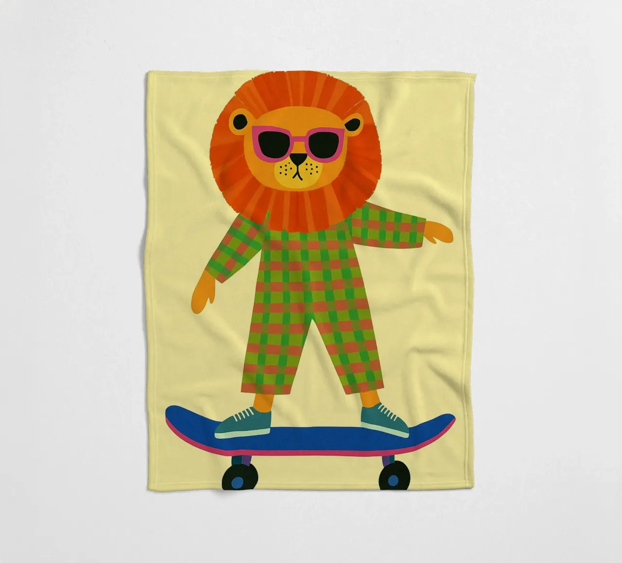 funny lion with skateboard fleece blanket by oneone