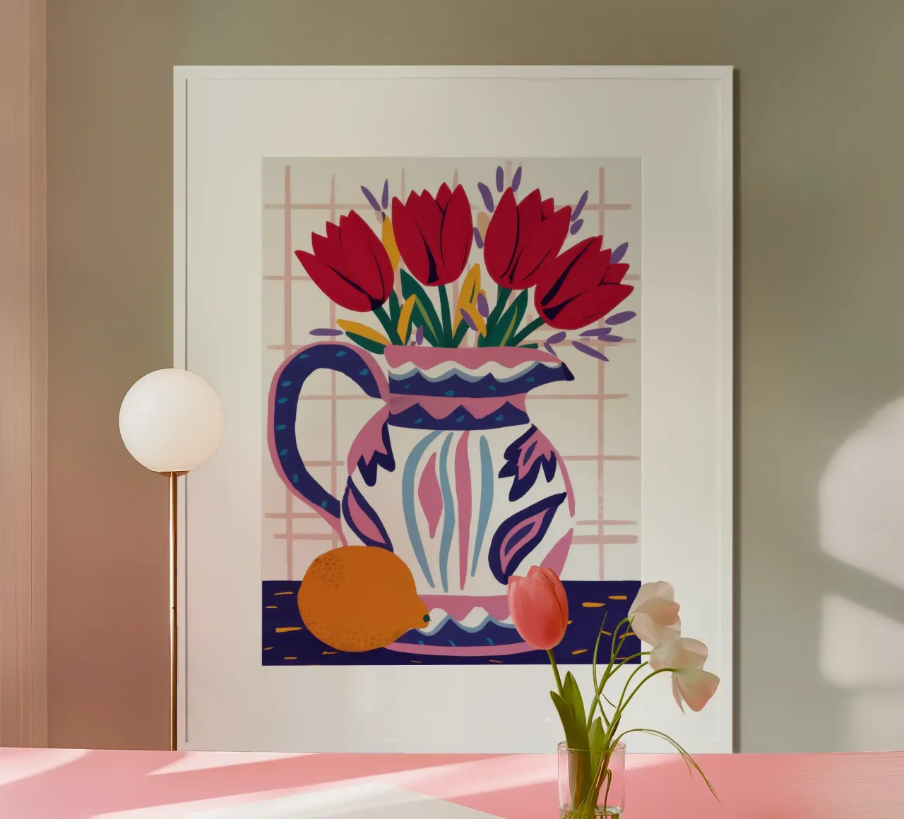 Rote Tulpe Blaue Vase Poster von Sentinel Glow