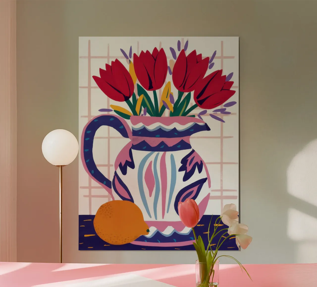 Rote Tulpe Blaue Vase Poster von Sentinel Glow