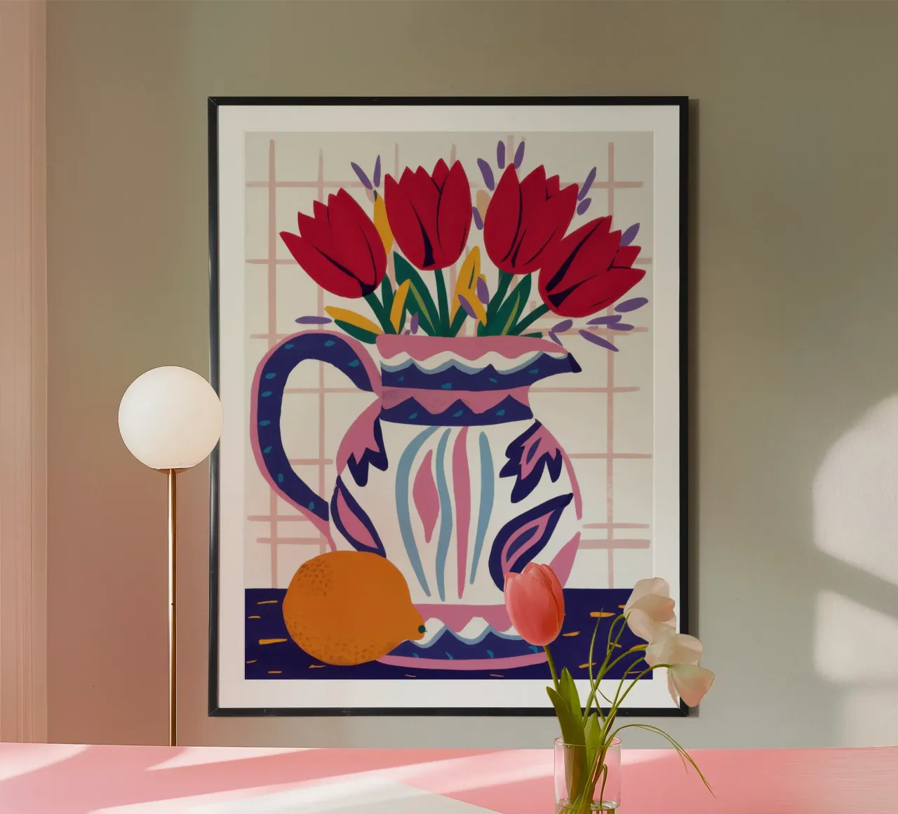 Rote Tulpe Blaue Vase Poster von Sentinel Glow