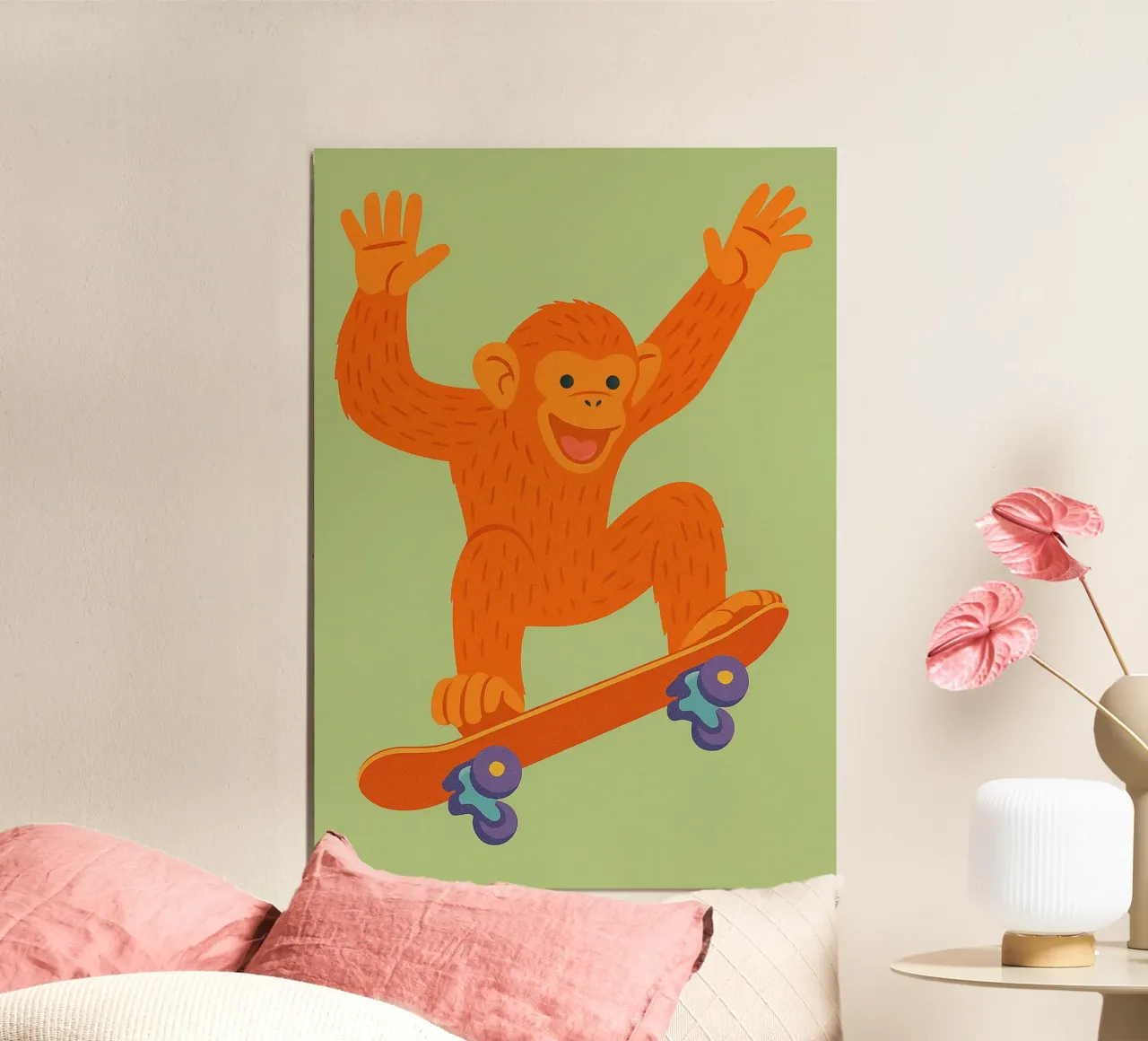 funny monkey with skateboard poster by oneone