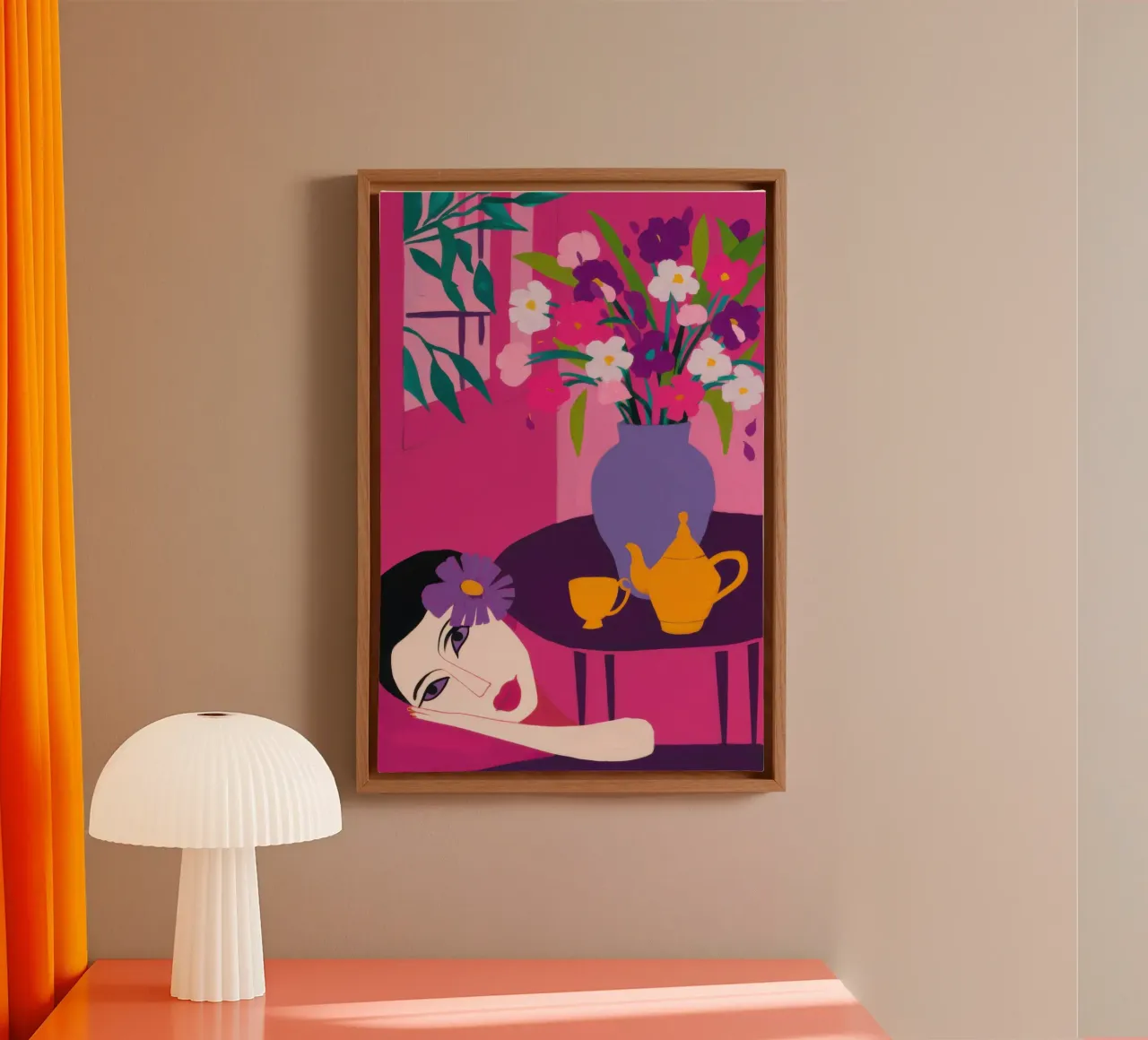 Frau auf dem Boden, umgeben von Blumen Leinwand von Marigold Tiga