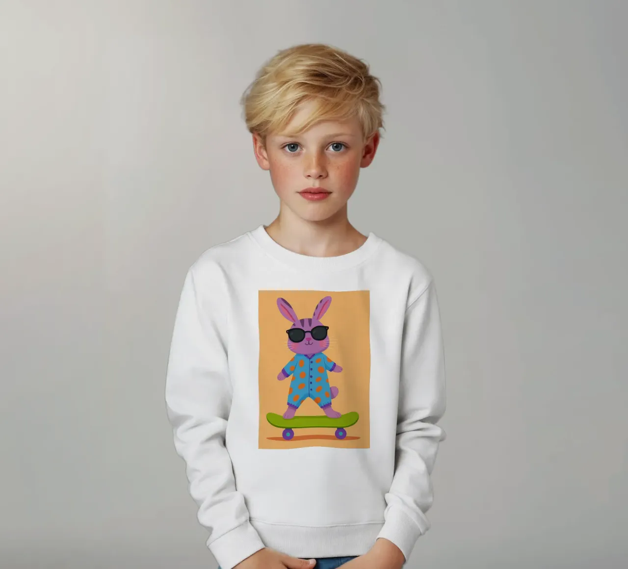divertente coniglio con skateboard felpa bambino da oneone