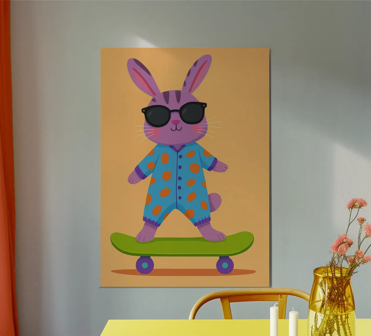 funny rabbit with skateboard alu-dibond by oneone