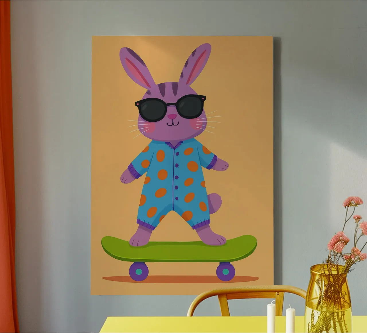 funny rabbit with skateboard canvas with Floater frame by oneone