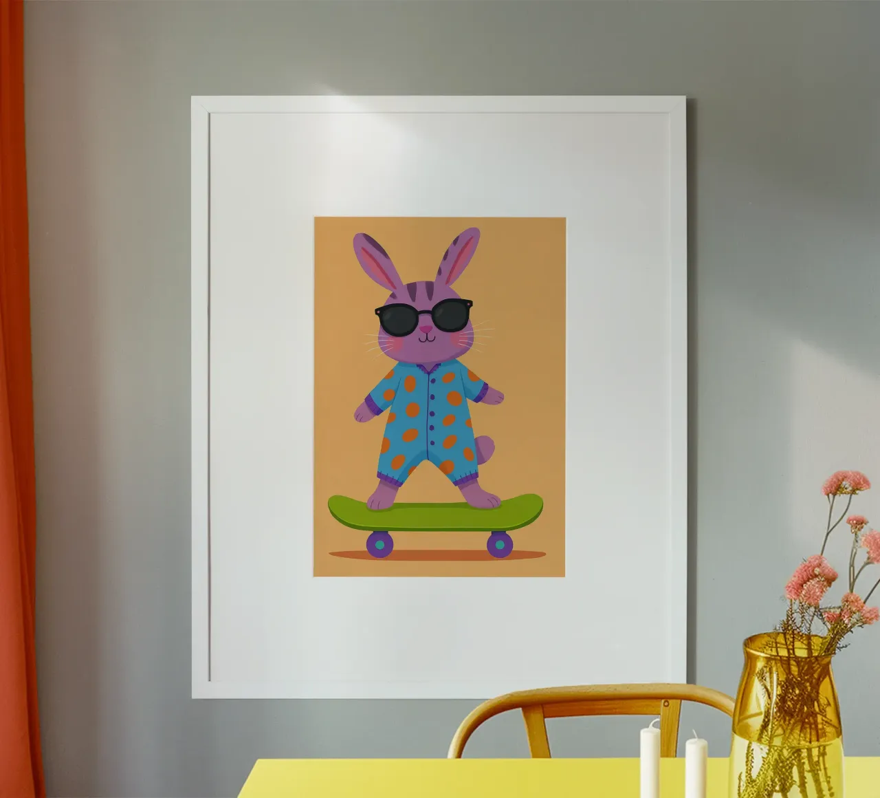 divertente coniglio con skateboard carta hahnemühle da oneone