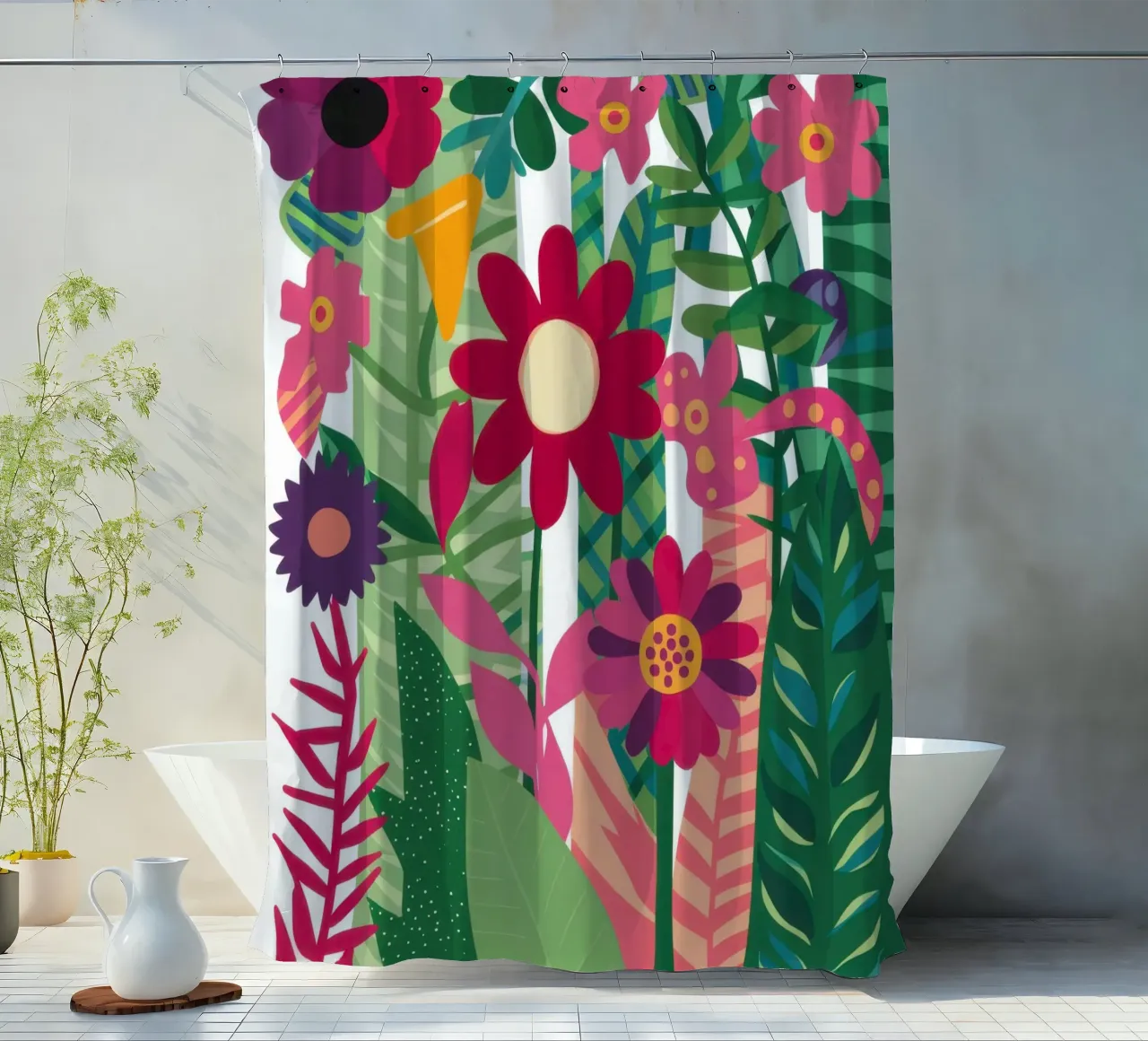 Bloementuin abstract douchegordijn van Marigold Tiga