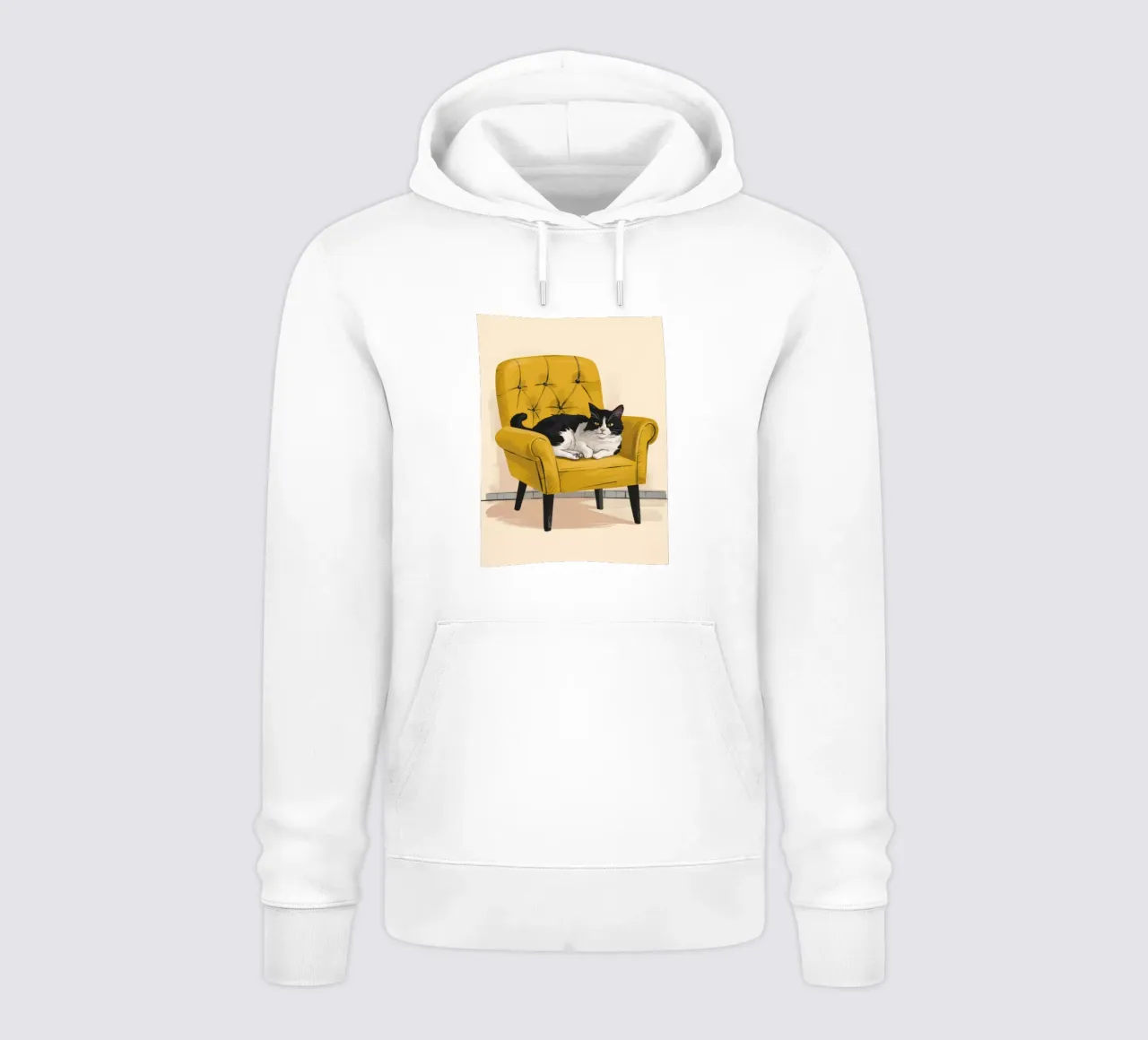 Poltrona Tuxedo Cat Yellow felpa con cappuccio da Stone Decade