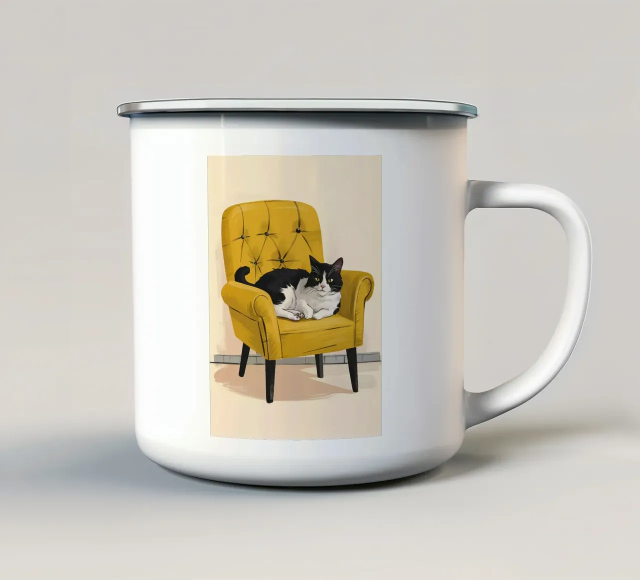 Poltrona Tuxedo Cat Yellow tazza in smalto da Stone Decade