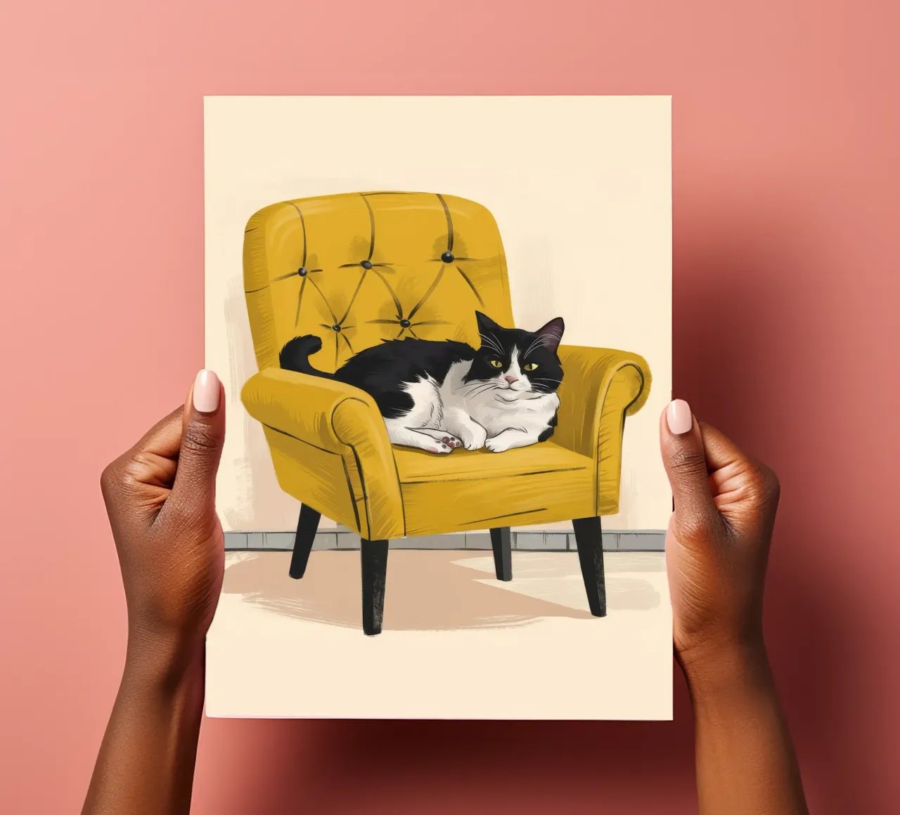 Fauteuil Tuxedo Cat jaune planche autocollant de Stone Decade