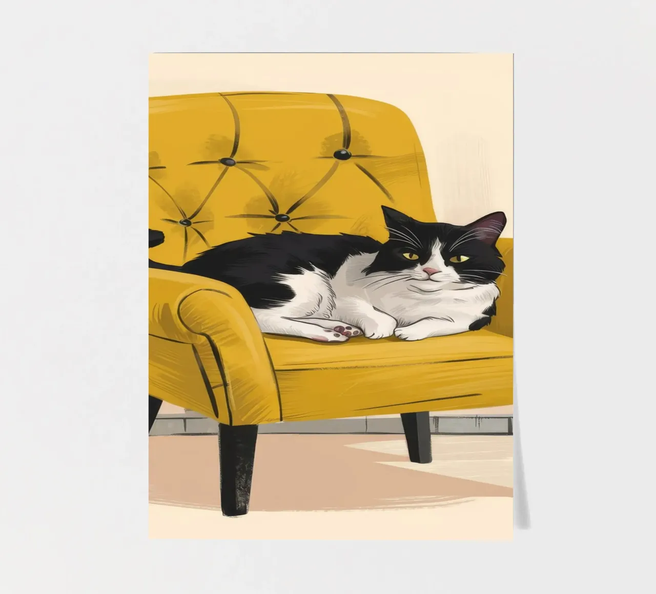 Fauteuil Tuxedo Cat jaune planche autocollant de Stone Decade