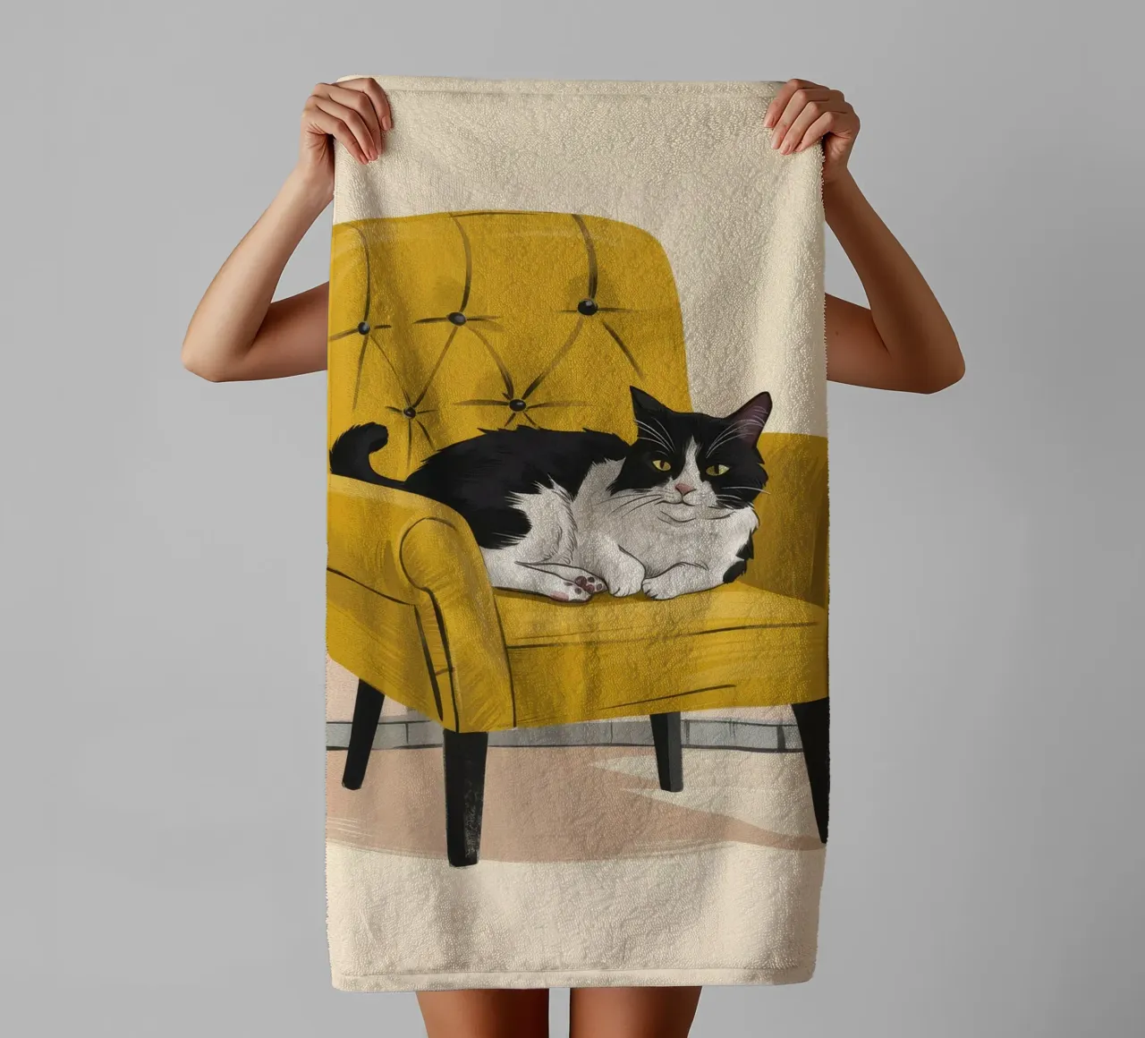 Poltrona Tuxedo Cat Yellow asciugamano da bagno da Stone Decade
