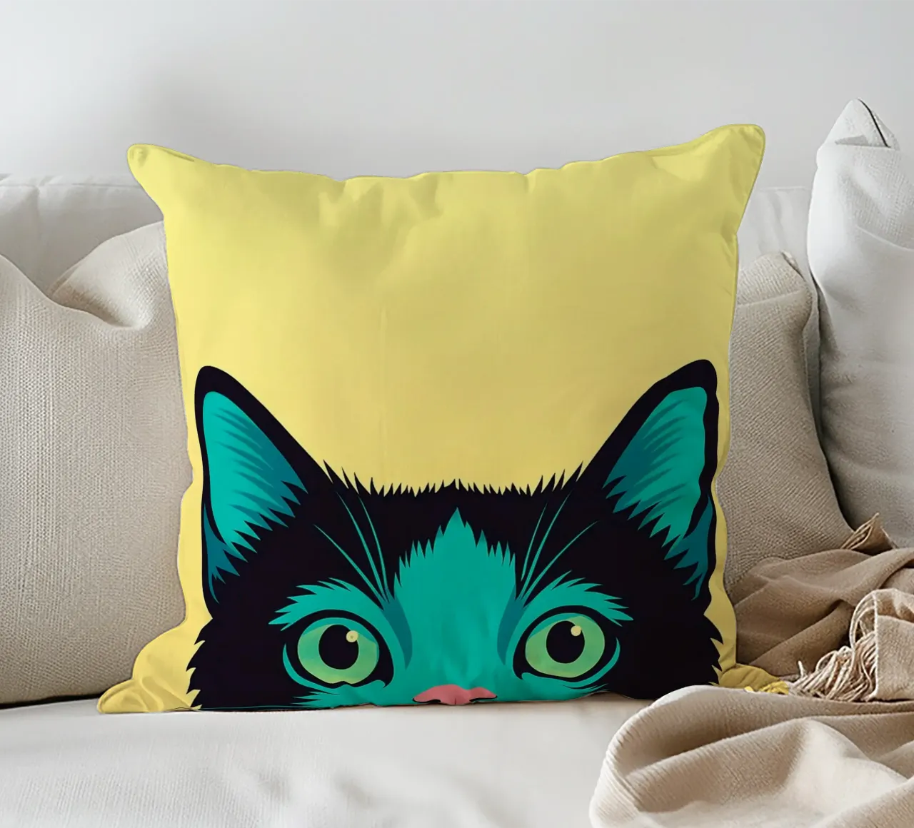 divertente gatto timido cuscino da oneone