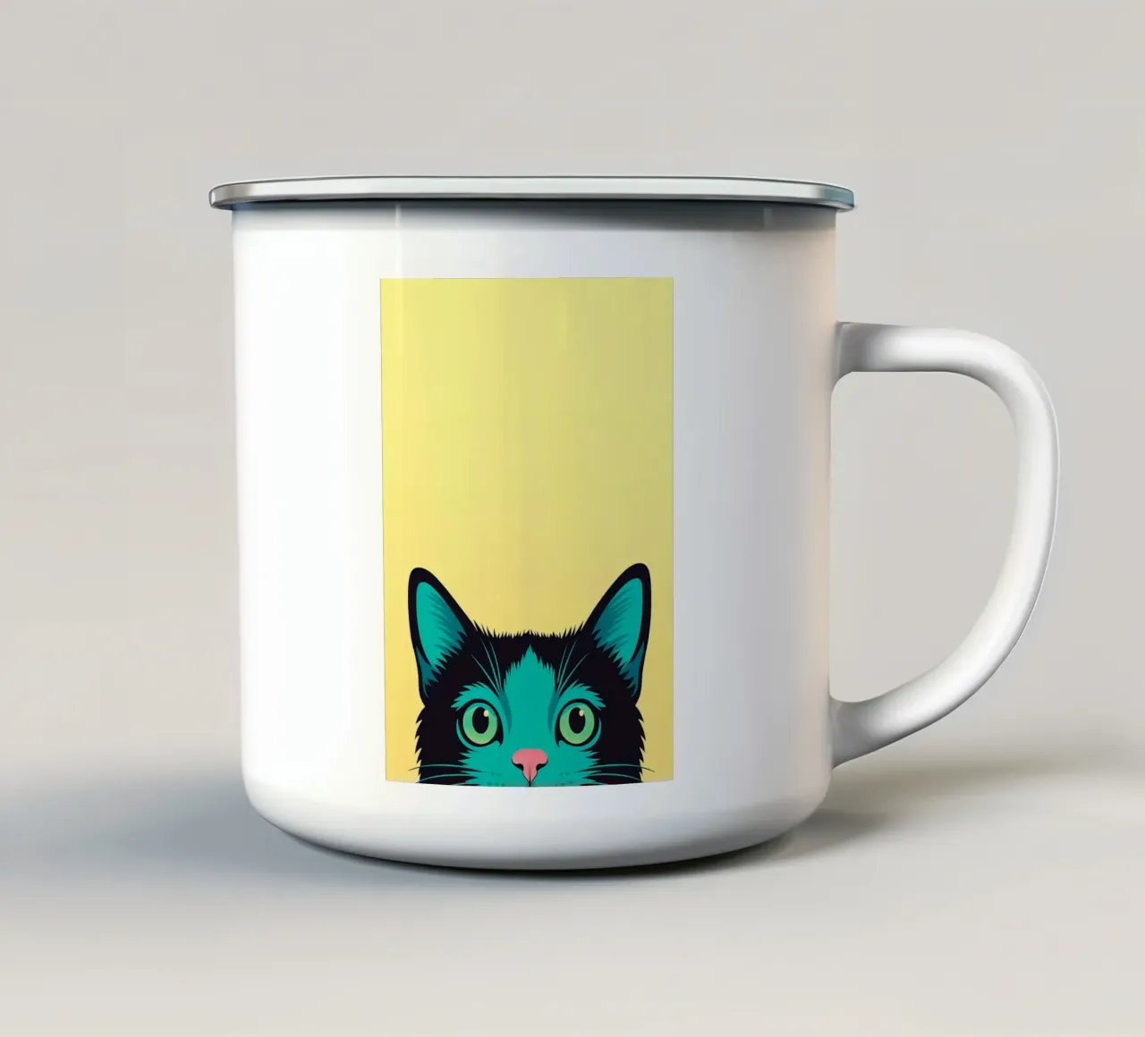 divertente gatto timido tazza in smalto da oneone