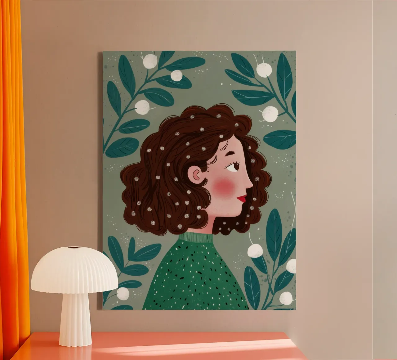 Curly Hair Snowy Day canvas by Marigold Tiga