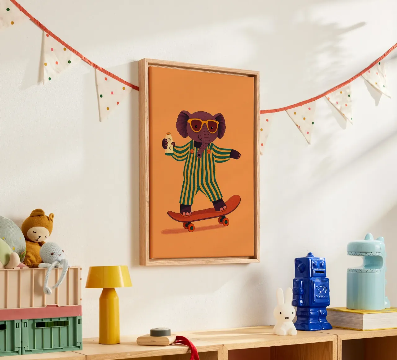 divertente elefante da skateboard tela con Cornice a cassetta da oneone