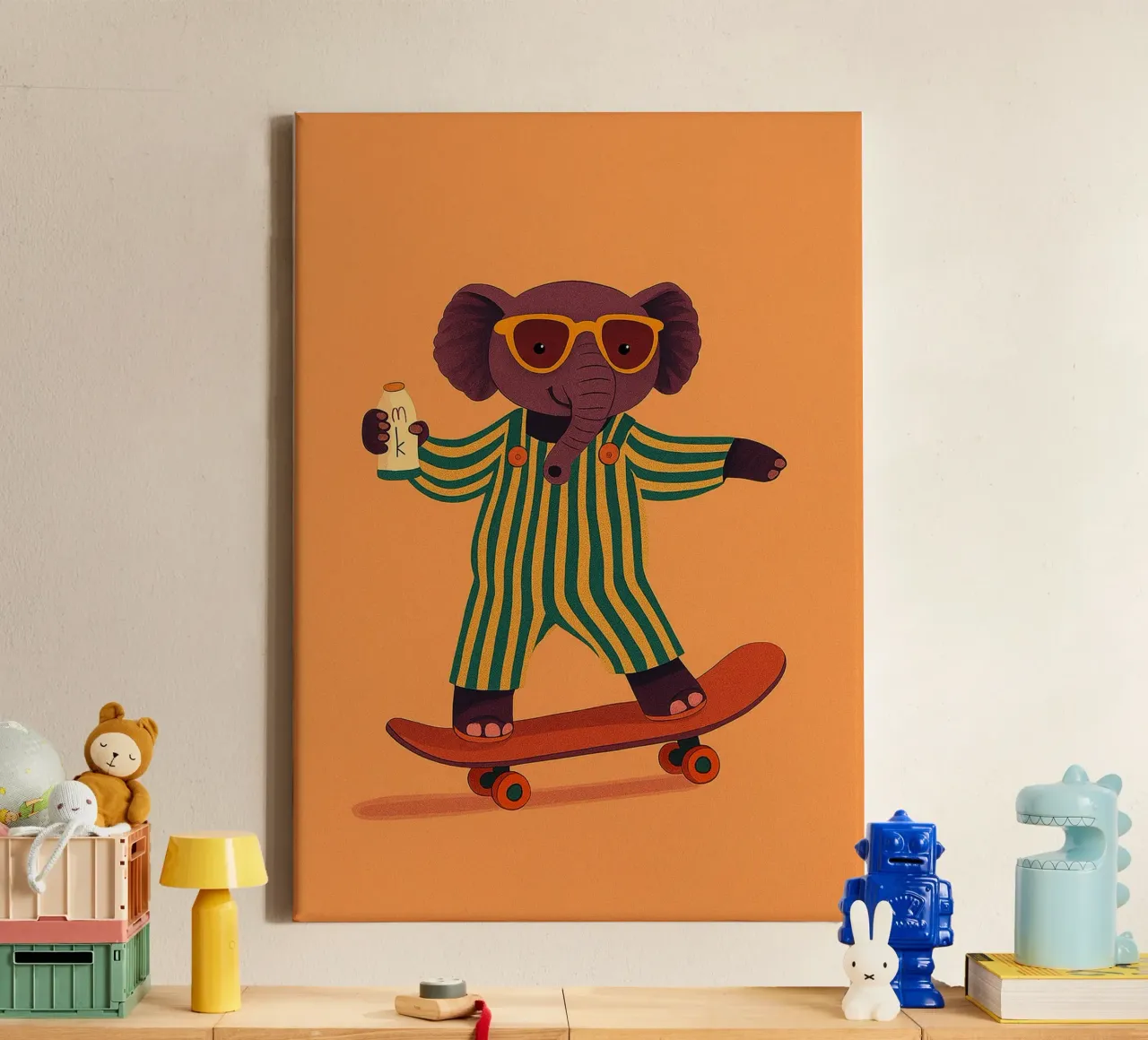 divertente elefante da skateboard tela con Cornice a cassetta da oneone