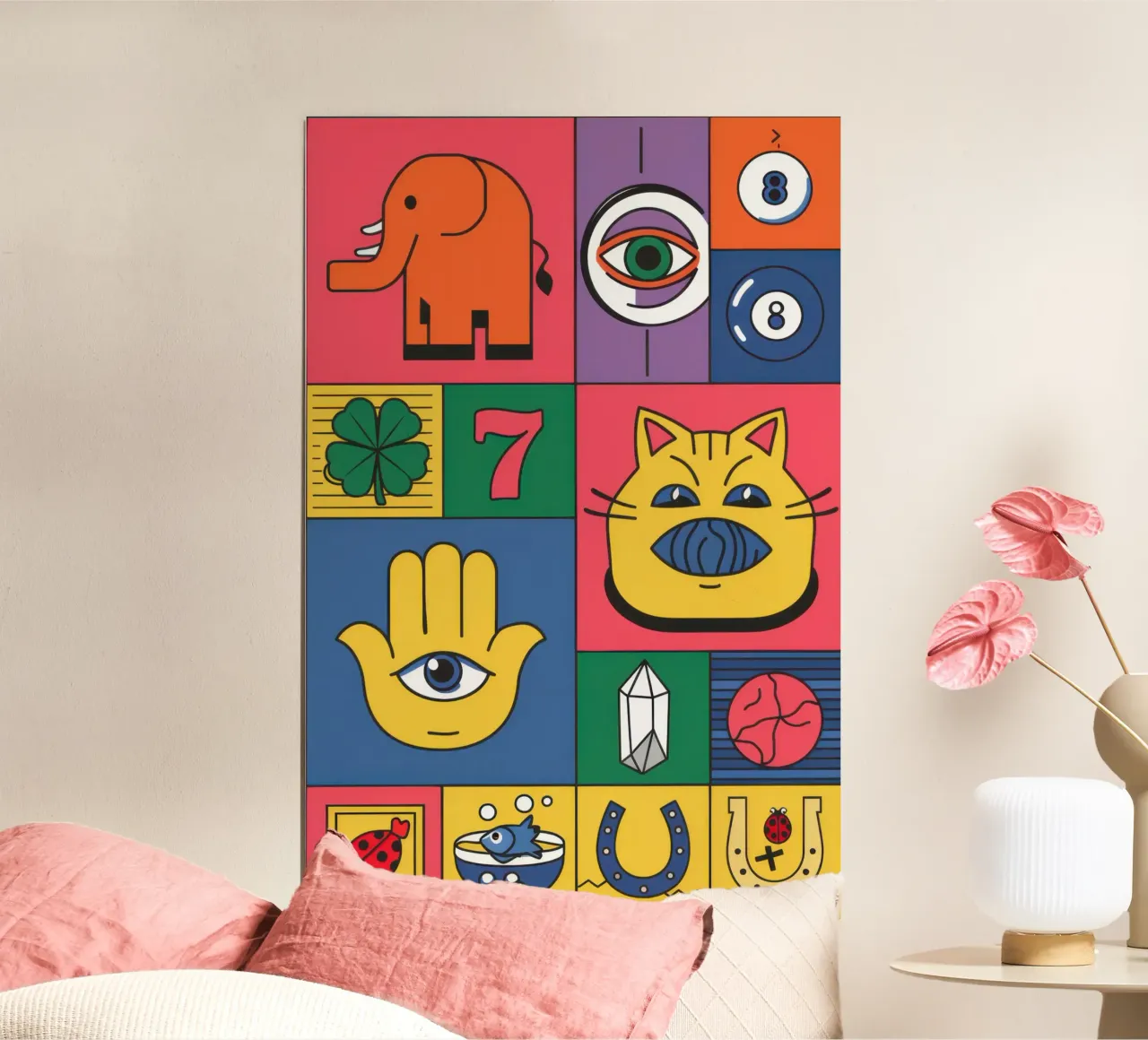 Griglia della fortuna eclettica poster con telaio in legno da Arcane Lines
