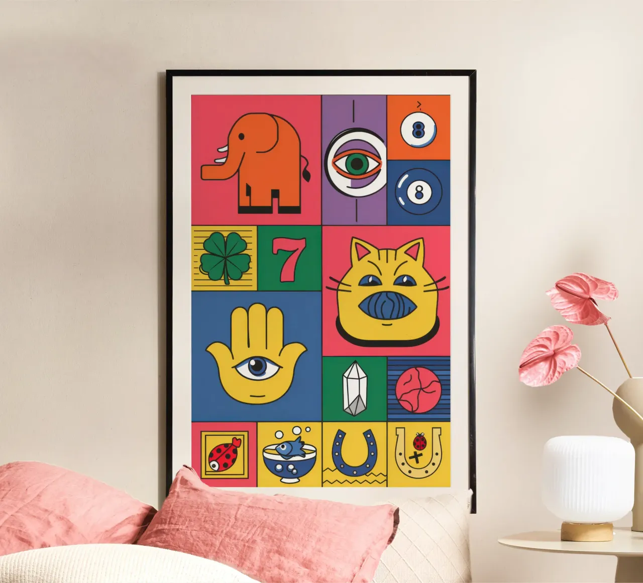 Griglia della fortuna eclettica poster con telaio in legno da Arcane Lines