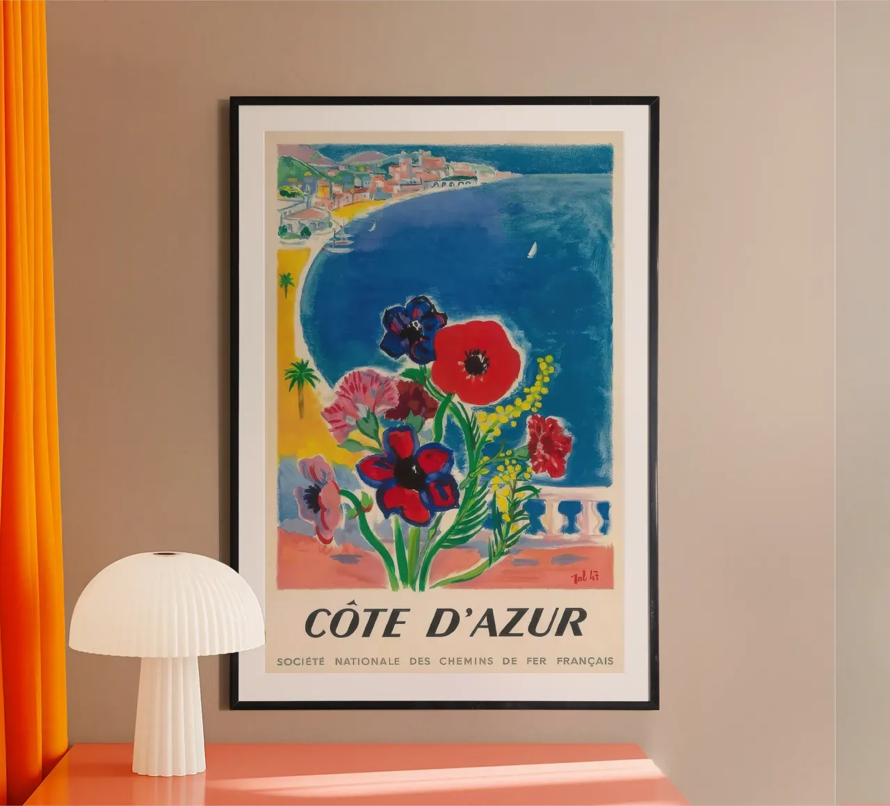 Costa Azzurra Costa Azzurra Viaggio d'epoca 1947 poster con telaio in alluminio da Hitspost