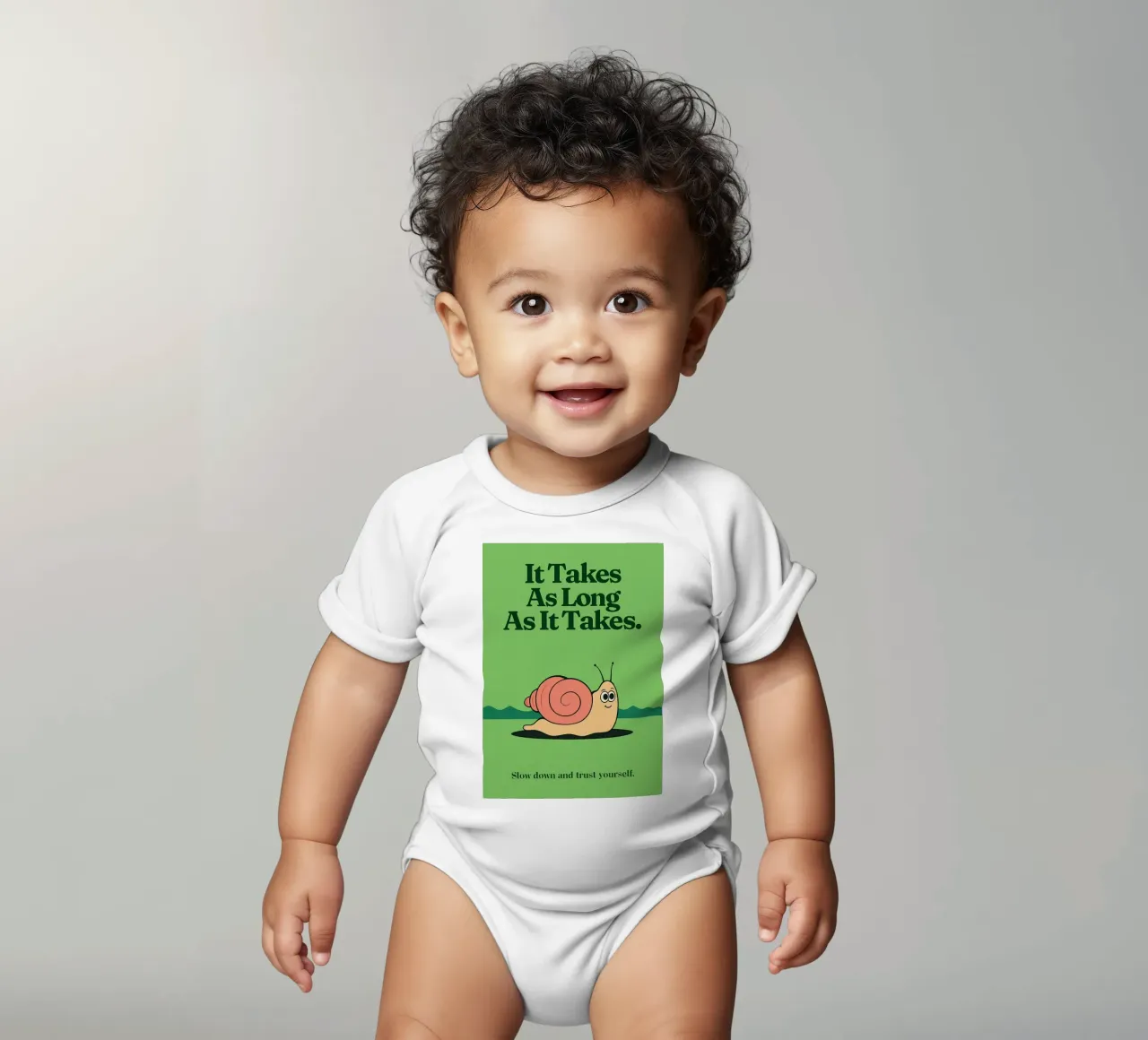 Funny Snail it takes as long as it takes short-sleeve baby romper by oneone
