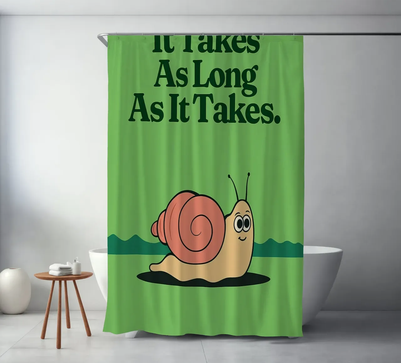 Funny Snail it takes as long as it takes shower curtain by oneone