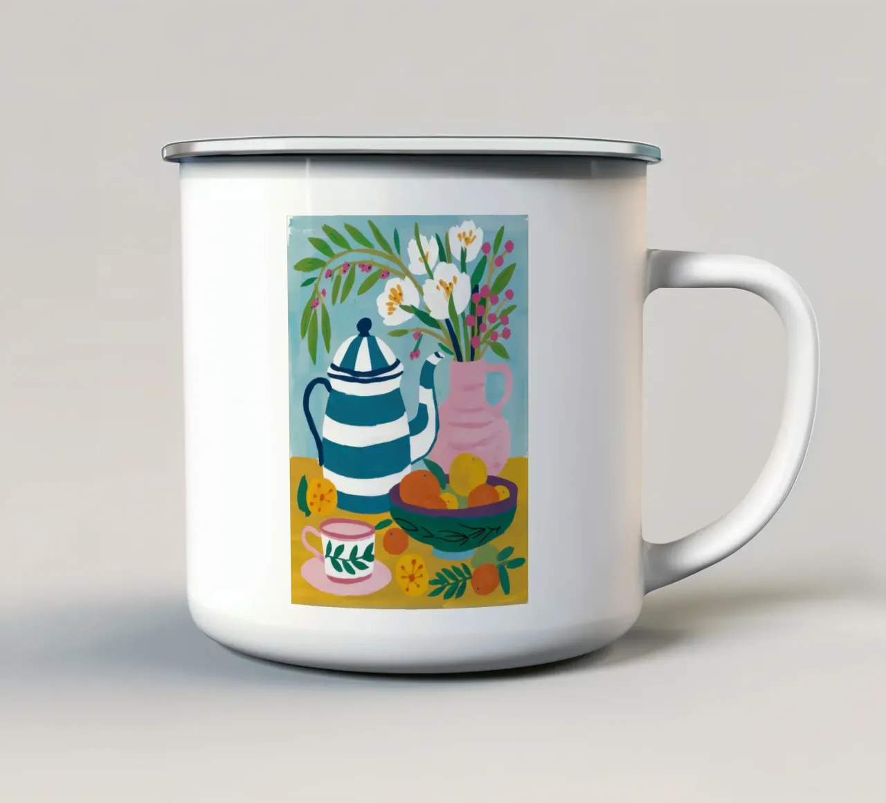Allegro silenzio all'ora del tè tazza in smalto da Arcane Lines
