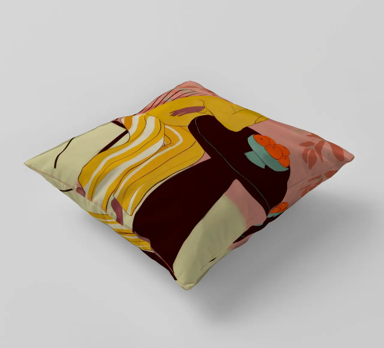 Yellow Jumpsuit Gathering decorative cushion by Marigold Tiga