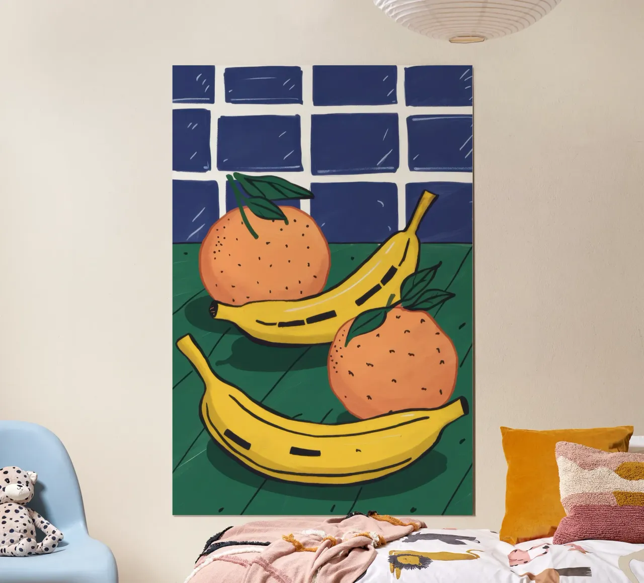 Natura morta di banane poster con telaio in alluminio da Sentinel Glow