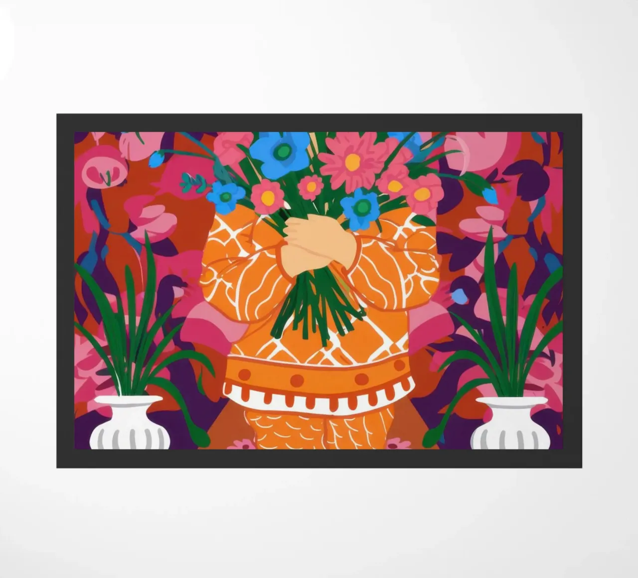 Donna con bouquet di fiori zerbino da Marigold Tiga