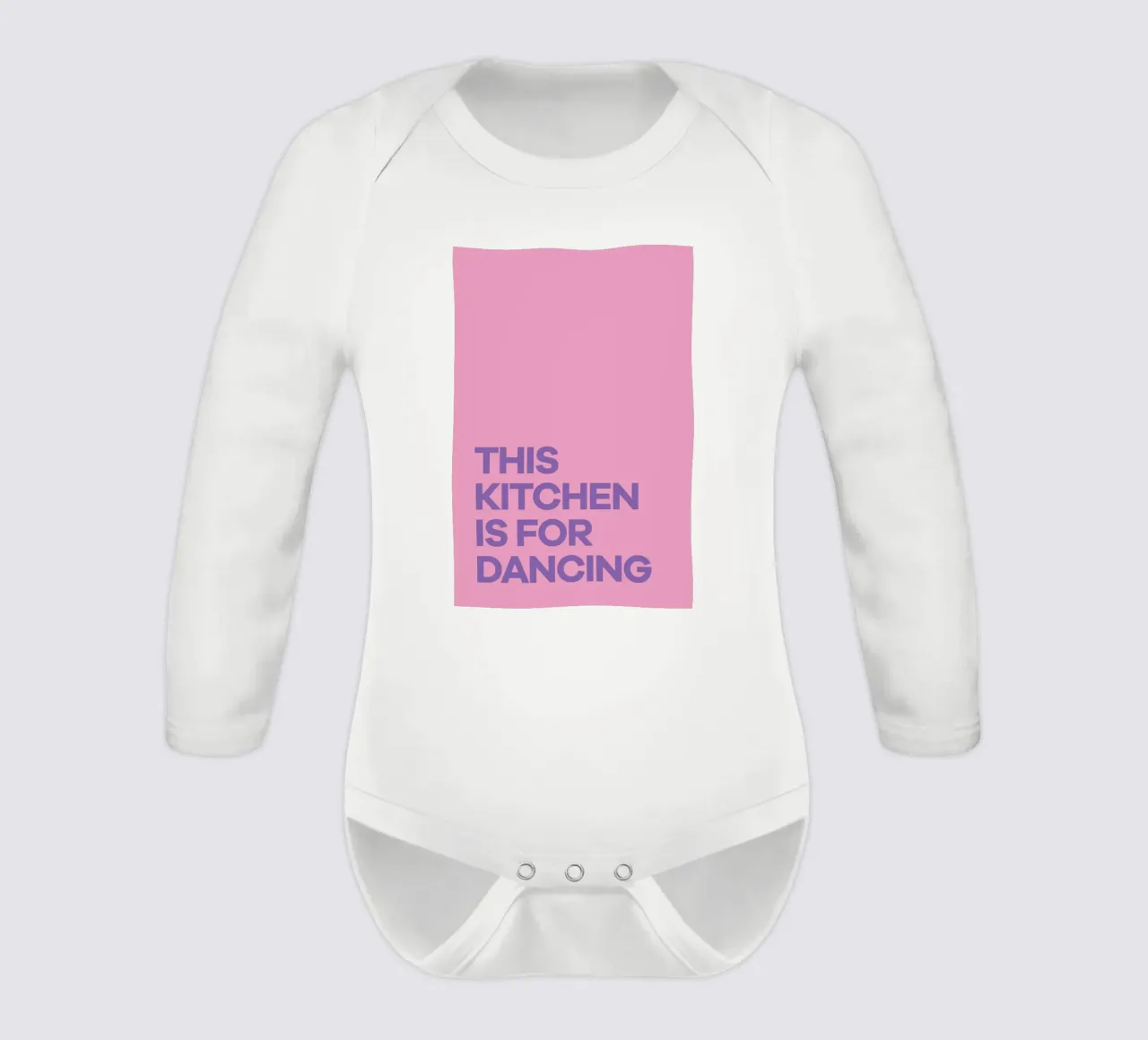 This Kitchen is for Dancing Purple long-sleeve baby romper by Pure