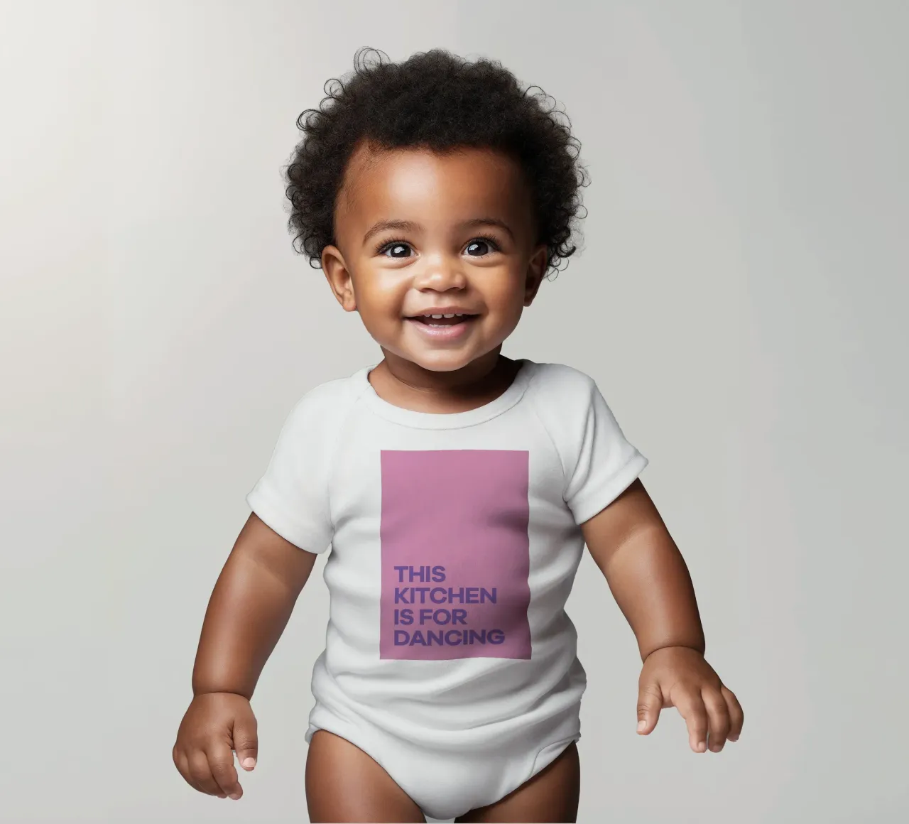 This Kitchen is for Dancing Purple short-sleeve baby romper by Pure