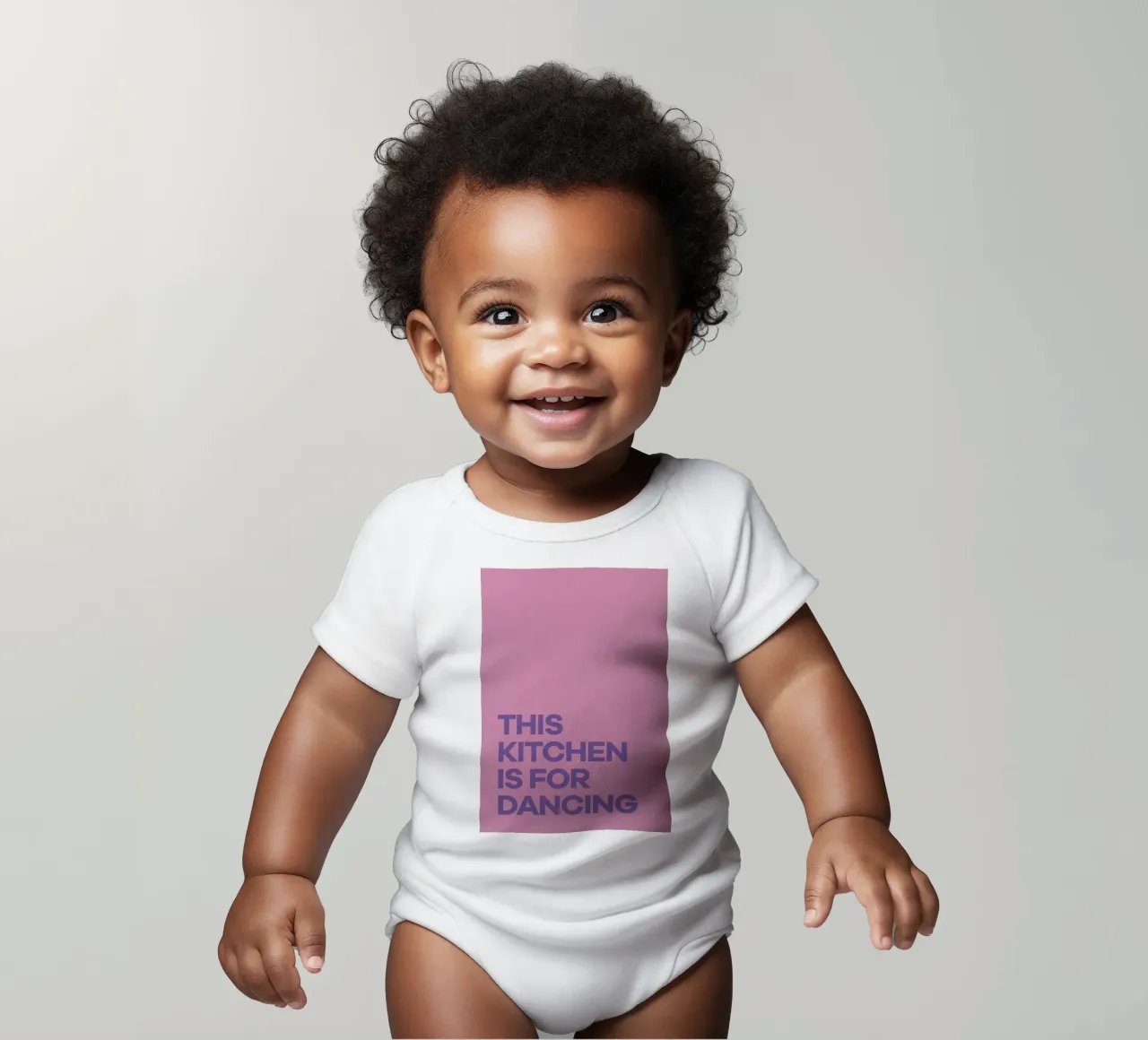 This Kitchen is for Dancing Purple short-sleeve baby romper by Pure