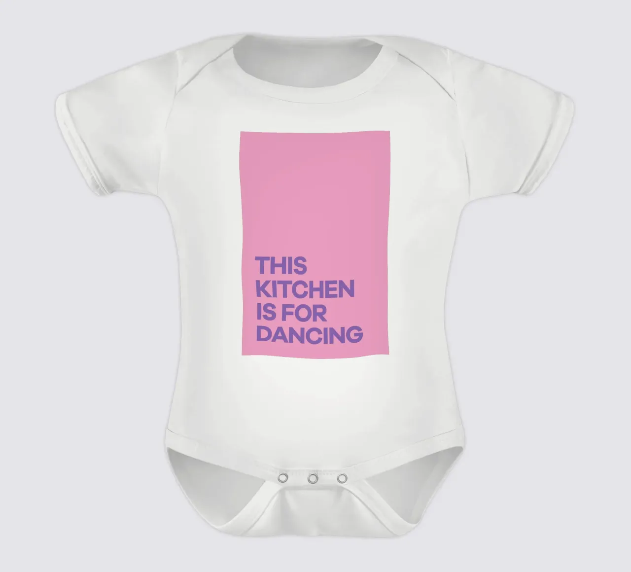 This Kitchen is for Dancing Purple short-sleeve baby romper by Pure