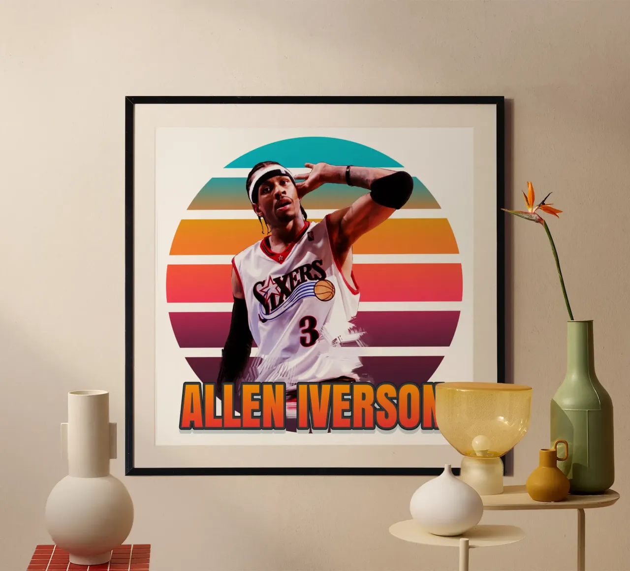 Allen Iverson vintage poster con telaio in legno da Lembayung art