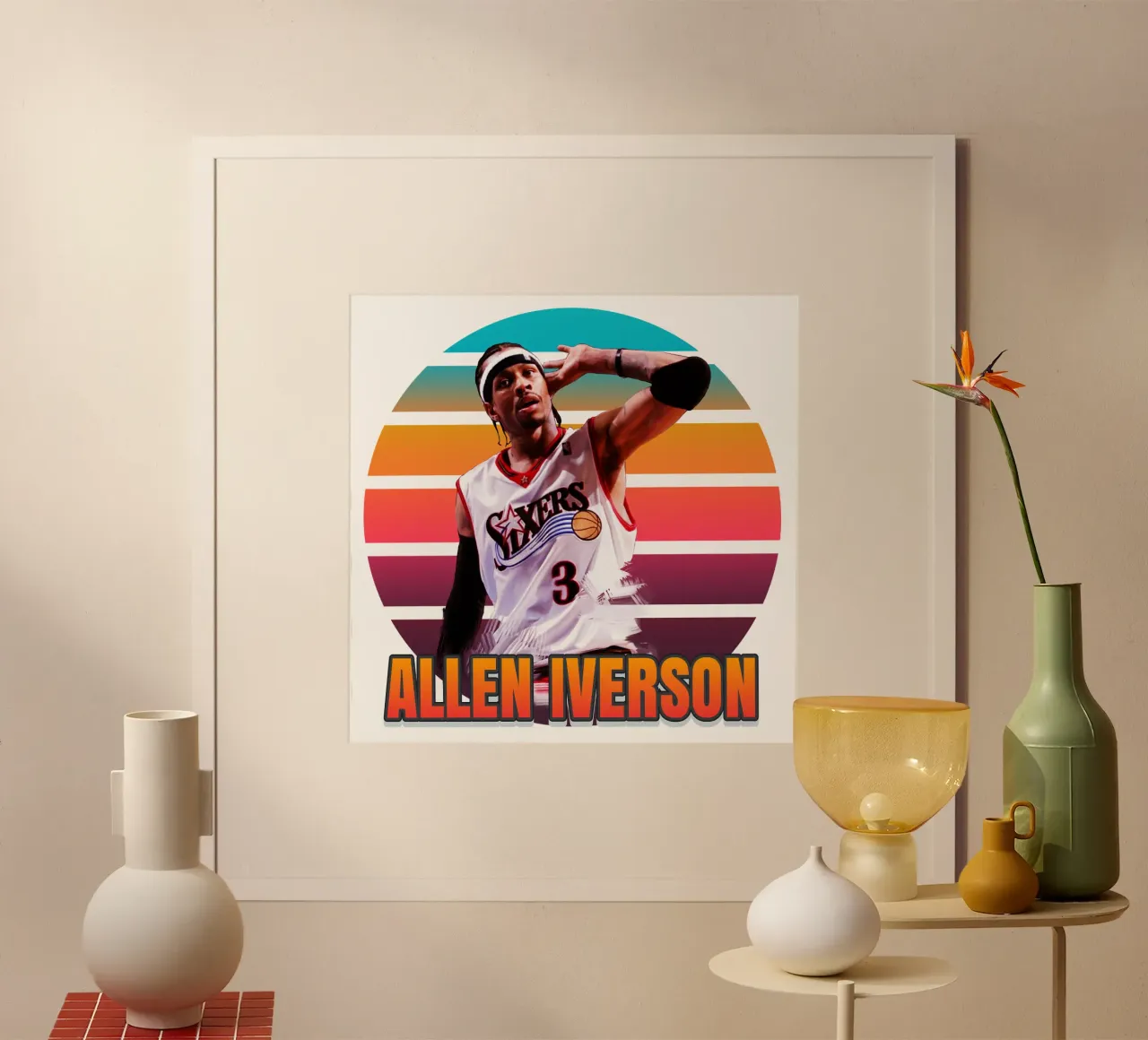 Allen Iverson vintage poster con telaio in legno da Lembayung art