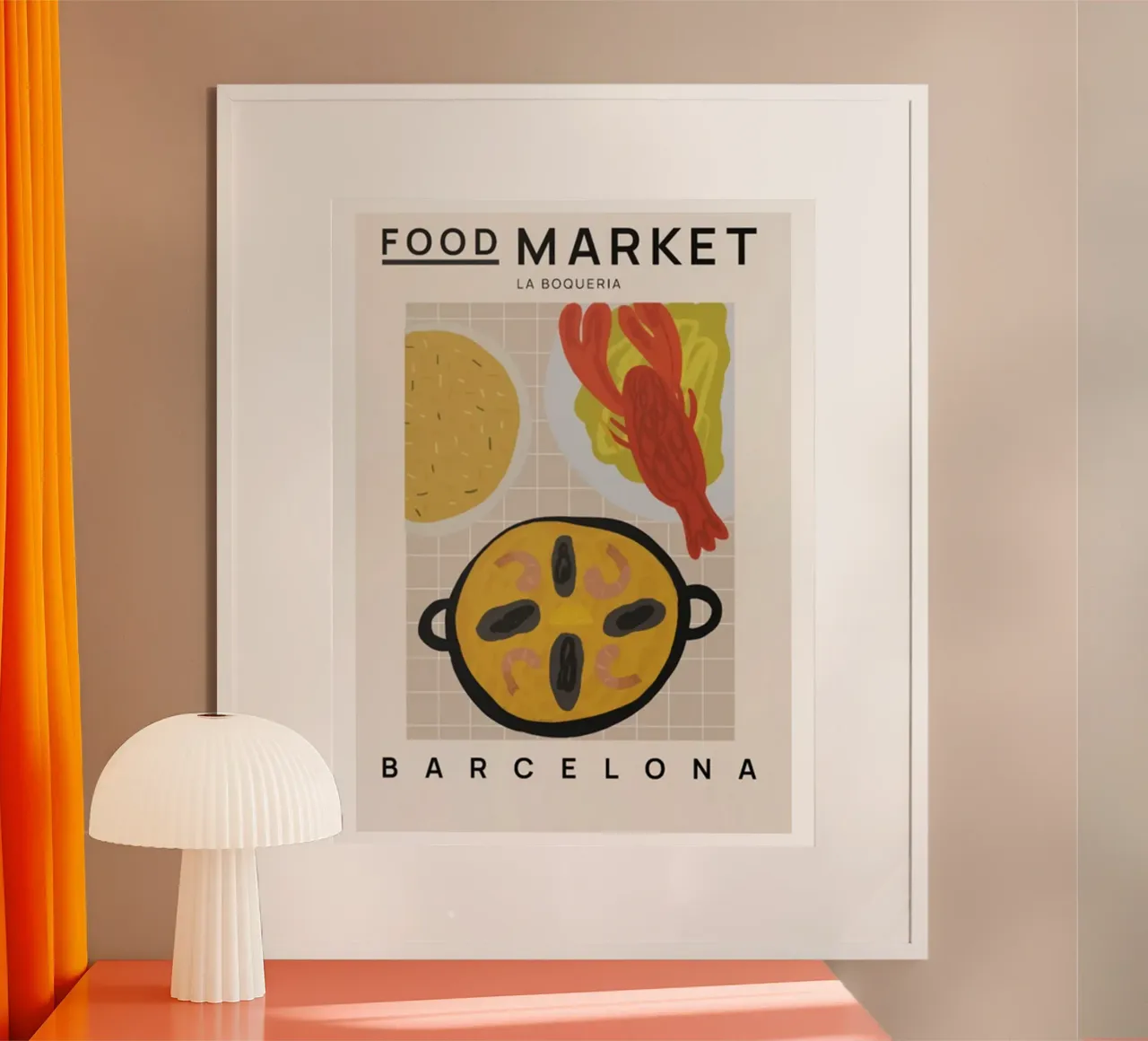 Mercato alimentare di Barcellona poster con telaio in alluminio da Food Market