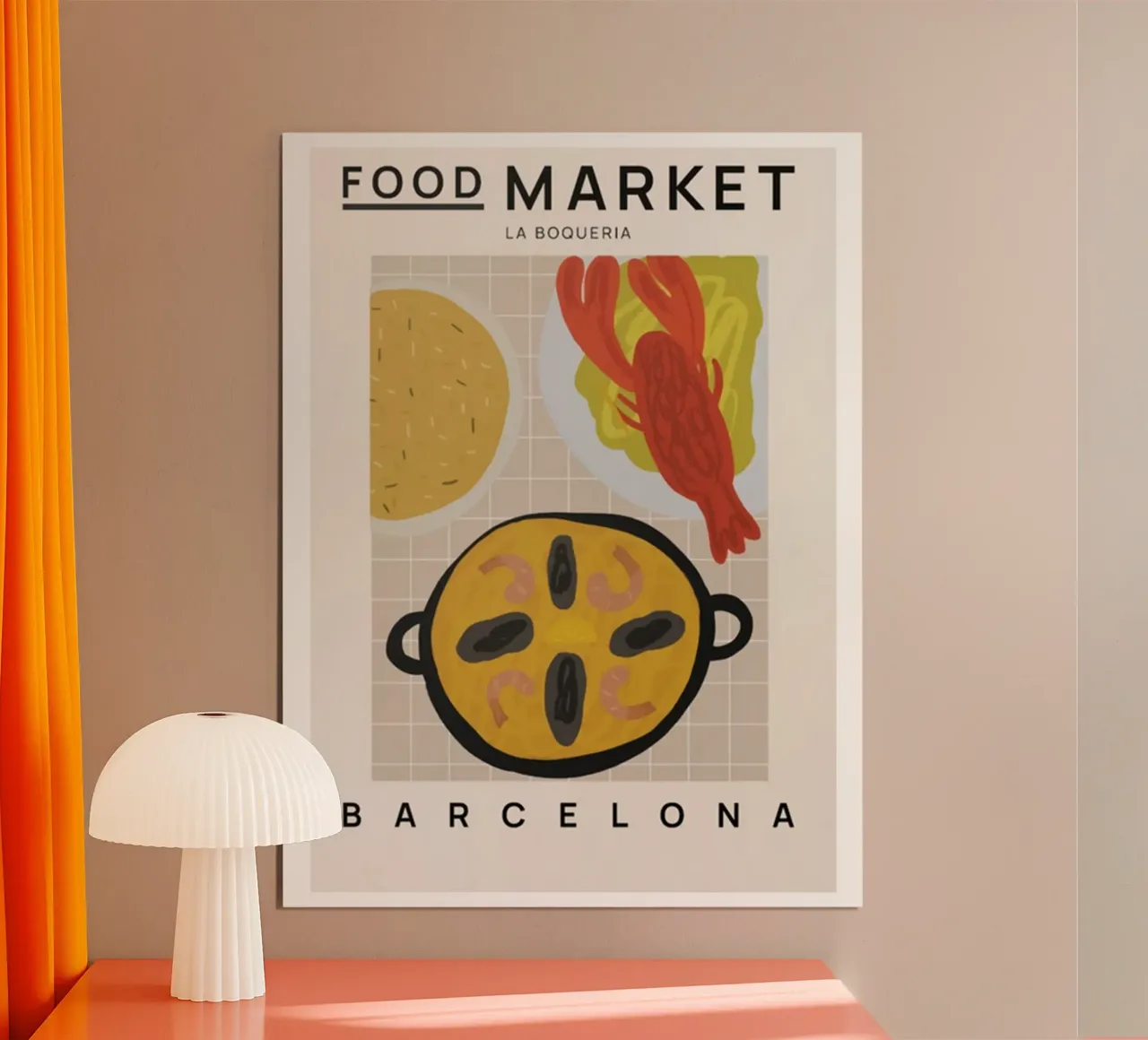 Mercato alimentare di Barcellona poster con telaio in alluminio da Food Market