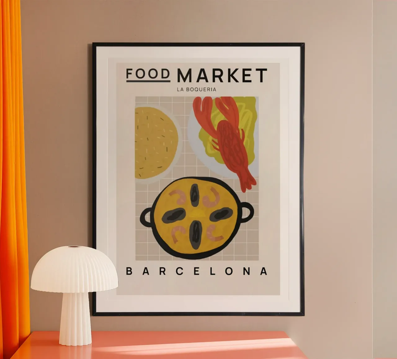 Mercato alimentare di Barcellona poster con telaio in alluminio da Food Market