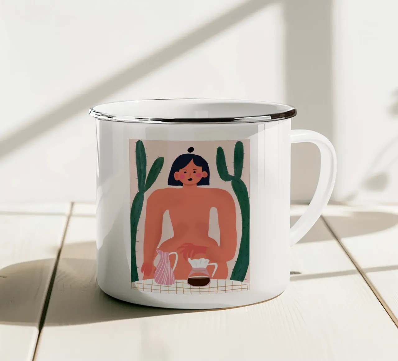 Nudo con brocca tazza in smalto da Pale Aura